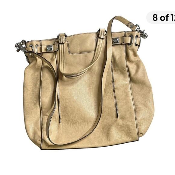 Banana Republic Grained Leather Shoulder Bag Crossbody Tote Tan 16" x 14" x 4" - Picture 2 of 9